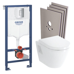 Pack WC Rapid SL + cuvette VITRA S50 avec bride + abattant softclose + Plaque de commande Skate Chrome (GROHE-S50softclose)