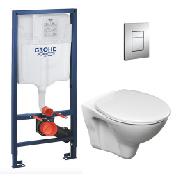 Pack WC Bâti-support Rapid SL + WC suspendu Jika Neo + Abattant + Plaque Chrome
