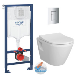 Pack WC Bâti Autoportant Rapid SL + WC sans bride Integra + Abattant softclose + Plaque chrome (ProjectIntegraRimless2.0-5)