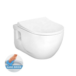Pack WC Bâti-support ROCA ACTIVE + WC Brilla sans bride, blanc + Abattant frein de chute + Plaque blanche (RocaActiveBrilla-1)