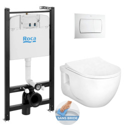 Pack WC Bâti-support ROCA ACTIVE + WC Brilla sans bride, blanc + Abattant frein de chute + Plaque blanche (RocaActiveBrilla-1)
