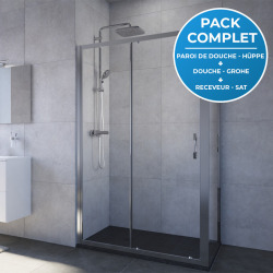 Pack douche Porte coulissante 120cm + Set de douche avec mitigeur Hanshrohe + Receveur Satalek 120x80cm, Noir