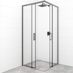 TEX cabine de douche carrée 90x90 cm, deux portes coulissantes, noir (SATTEXQBB90CT)