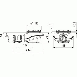 Turboflow2 Bonde pour receveur de douche avec capot ABS chromé, Haut débit 43l/mn (0205700)