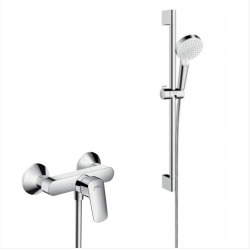 Set de douche Mitigeur Logis + Douchette 2 jets + Barre 65 cm + Flexible, Chrome (71600000-CROMETTA)