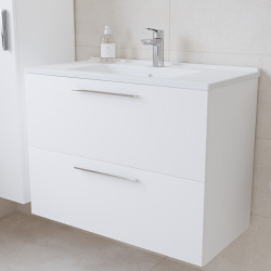 Meuble pour salle de bain avec miroir lavabo et éclairage Led Vitra Mia 79x61x39,5 cm, blanc brillant (MIASET80B)
