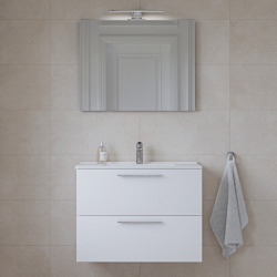 Meuble pour salle de bain avec miroir lavabo et éclairage Led Vitra Mia 79x61x39,5 cm, blanc brillant (MIASET80B)