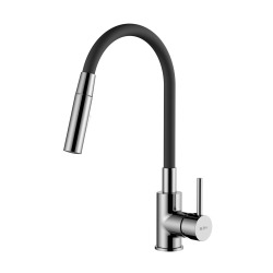 Mitigeur cuisine à mémoire de Forme, 2 types de jet classique ou douche, courbe en silicone noir (SIKOBSLPRO290C2F)