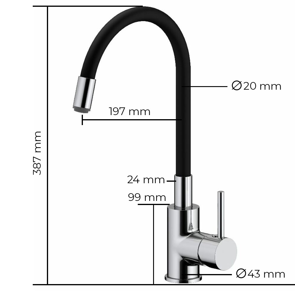 Robinet de Cuisine Tuyau Souple en Silicone Noir Mitigeur Evier