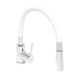  mitigeur cuisine à mémoire de forme, 2 types de jet mousseur ou douchette, courbe en silicone blanc (SIKOBSLPRO290B2F)