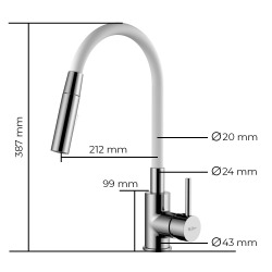 Mitigeur cuisine à mémoire de Forme, 2 types de jet classique ou douche, courbe en silicone noir (SIKOBSLPRO290C2F)