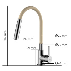 Mitigeur cuisine à mémoire de Forme, 2 types de jet classique ou douche, courbe en silicone noir (SIKOBSLPRO290C2F)