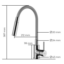 Mitigeur cuisine à mémoire de Forme, 2 types de jet classique ou douche, courbe en silicone noir (SIKOBSLPRO290C2F)