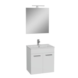  Mia ensemble meuble non assemblé 59x61x39,5 cm + miroir + lavabo céramique +  éclairage LED, blanc brillant (MIASETFP60B)