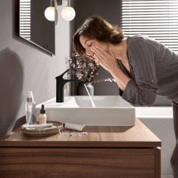 Vivenis Mitigeur de lavabo 110 sans tirette ni vidage, bec cascade, noir mat