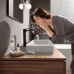 Vivenis Mitigeur de lavabo surélevé 250 sans tirette ni vidage, bec cascade, noir mat (75042670)