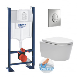 Pack WC autoportant avec cuvette Swiss Aqua Technologies sans bride + Plaque chrome (ProjectSATrimless-1)
