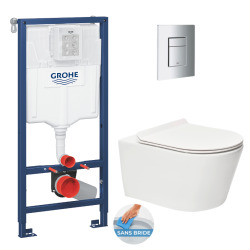 Pack WC Bâti-support Rapid SL + WC Sapho Avva sans bride + Abattant softclose + Plaque chrome (RapidSL-Avva-1)