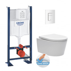 Pack WC Rapid SL autoportant + cuvette sans bride SAT, fixations cachées + plaque Skate blanche (ProjectSATrimless-4)