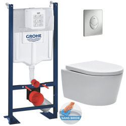 Pack WC Bâti autoportant + WC sans bride SAT + Abattant softclose + Plaque chrome (ProjectSATrimless-5)