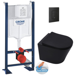 Pack WC Bâti-support Rapid SL + WC Infinitio sans bride noir mat + Abattant softclose + Plaque noire (RSL-BlackInfinitio-KF0)