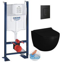 Pack WC Bâti-support Rapid SL + WC Infinitio sans bride noir mat + Abattant softclose + Plaque noire (RSL-BlackInfinitio-KF0)