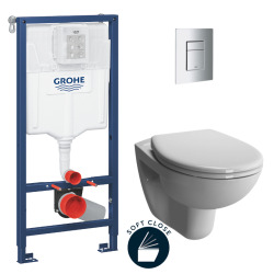 Pack WC Bâti-support Rapid SL + Cuvette suspendue Cersanit S-line + Abattant classique + Plaque Chrome (GROHE-S-LinePro-1)