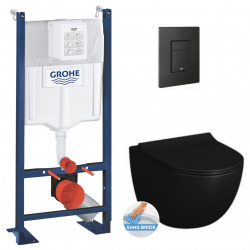 Pack Bâti autoportant + WC Vitra Sento noire sans bride fixations invisibles + Abattant + Plaque noire (ProjectBlackSento-KF0)