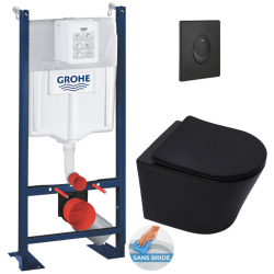 Pack WC Bâti autoportant + WC Swiss Aqua Technologies Infinitio noir sans bride + Plaque chrome (ProjectBlackInfinitio-1)