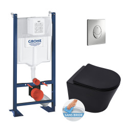 Pack WC Bâti-support Rapid SL + WC Infinitio sans bride noir mat + Abattant softclose + Plaque chrome (ProjectBlackInfinitio-2)