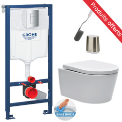 Pack Bâti-autoportant Rapid SL + WC sans bride SAT + Abattant softclose + Plaque blanche + Brosse de toilette