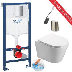 Pack Bâti-autoportant Rapid SL + WC sans bride SAT + Abattant softclose + Plaque blanche + Brosse de toilette