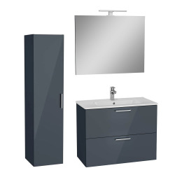 Meuble pour salle de bain avec miroir lavabo et éclairage Led Vitra Mia 79x61x39,5 cm, anthracite brillant (MIASET80A)