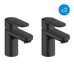 Vernis Blend Lot de 2 Mitigeurs de lavabo 70, avec tirette et vidage synthétique, Noir mat