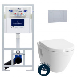 Pack WC bâti-support + WC suspendu Vitra S50 + Abattant softclose + Plaque chrome (ViConnectS50-3)