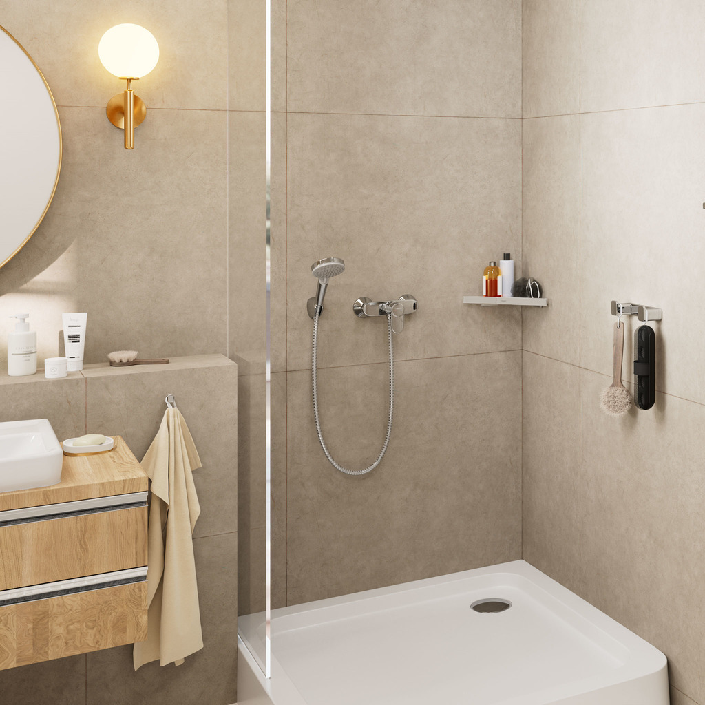 Pommeau de douche 5 fonctions avec flexible et support mural