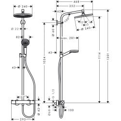  Showerpipe Crometta S 240 Colonne de douche 1jet EcoSmart avec mitigeur thermostatique (27268000)