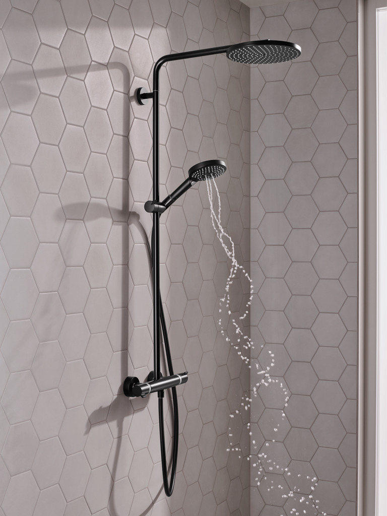 hansgrohe Raindance Select S - Colonne de douche avec mitigeur  thermostatique, douche pluie 240 mm avec robinet, douchette (3 jets),  support, flexible