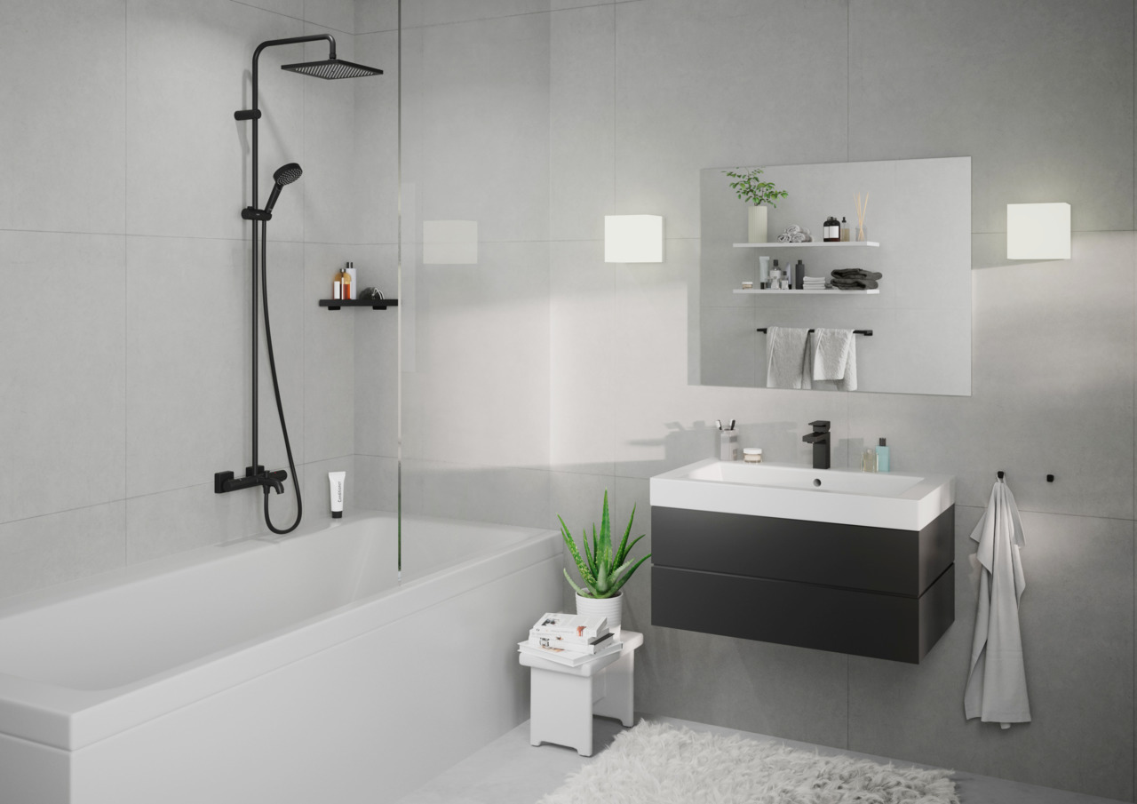 Robinet de salle de bain Hansgrohe Mitigeur de lavabo 210 avec bec pivotant  à 120° sans tirette ni vidage noir mat