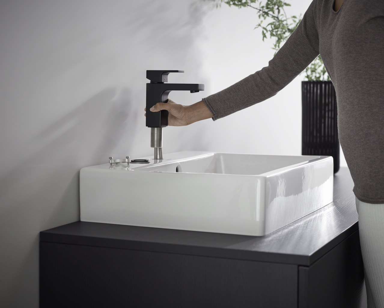 hansgrohe Vernis Blend 100 mitigeur lavabo 71551670 avec tirette garniture  de vidange , noir mat – Baticomplex