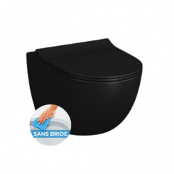 Pack WC Bâti-support Duofix + WC sans bride Vitra SENTO noir mat + Abattant frein de chute + Plaque noire (BlackSentoGeb-7)