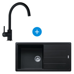Basis Evier 97x50cm avec égouttoir réversible, BFG 611-97, Fragranit +, Noir (114.0276.112)