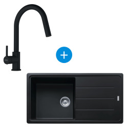 Basis Evier 97x50cm avec égouttoir réversible, BFG 611-97, Fragranit +, Noir (114.0276.112)