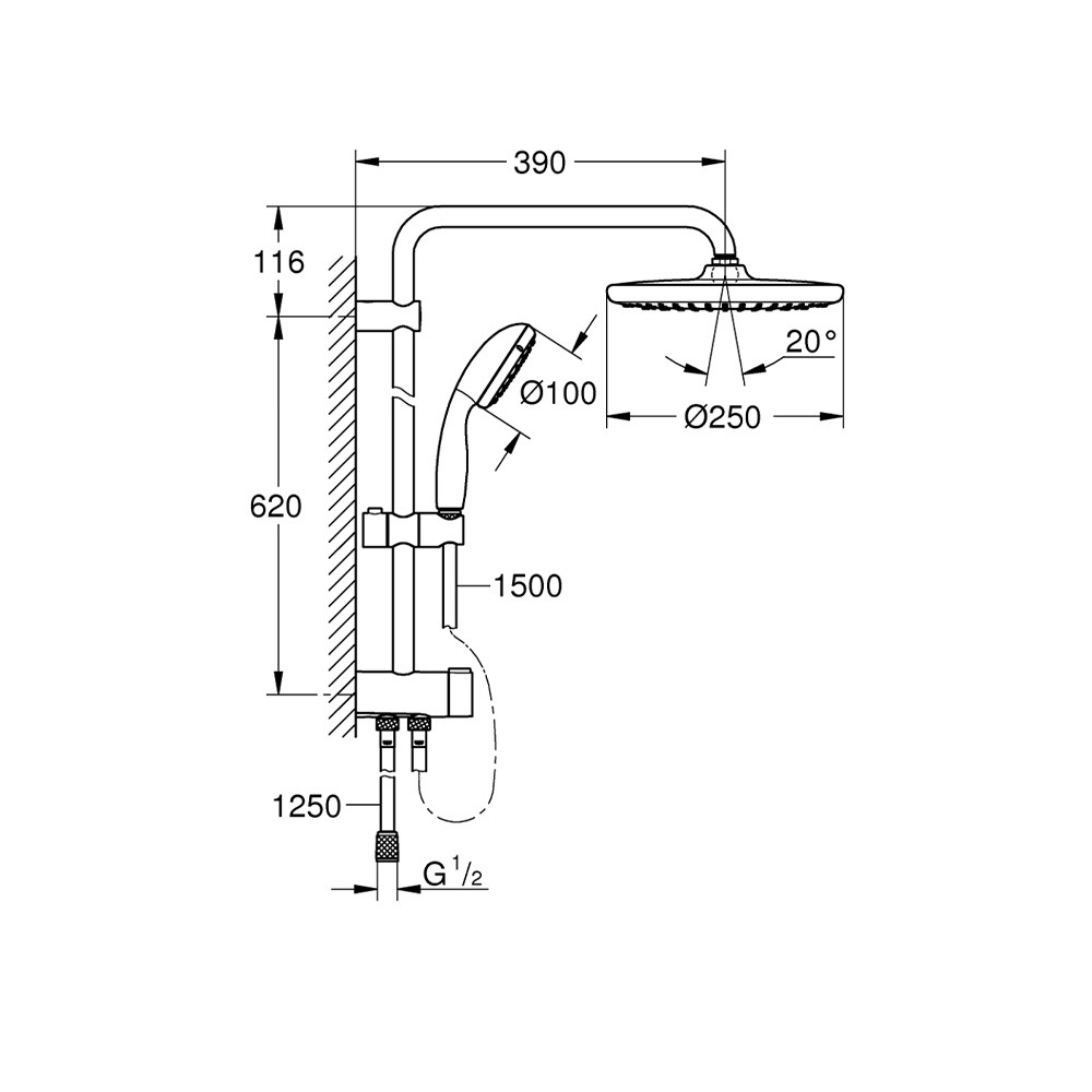 GROHE Colonne de douche avec inverseur manuel Vitalio Start 250, tête de  douche 250mm, douchette 1 jet, 26698000 - Cdiscount Bricolage