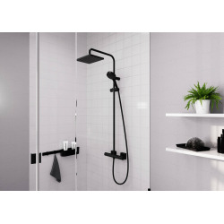 Hansgrohe Vernis Shape Colonne de douche 230 1jet avec mitigeur thermostatique, Noir mat (26286670)