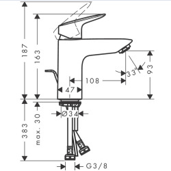  Logis Mitigeur de lavabo 100, avec tirette et vidage synthétique, Chrome (71100000)