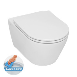 Pack WC Bâti-support Rapid SL autoportant + WC sans bride Serel, fixations invisibles + abattant softclose + Plaque Chrome