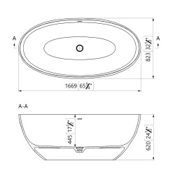  Meda Baignoire ilot autoportante 167x82,3 cm en marbre coulé 309L, sans pieds, blanc (SATME1670):
