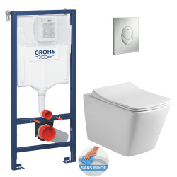 Pack WC Bâti-support + WC Swiss Aqua Technologies Infinitio sans bride, fixation invisible + Plaque chrome (RapidSL-Infinitio-1)