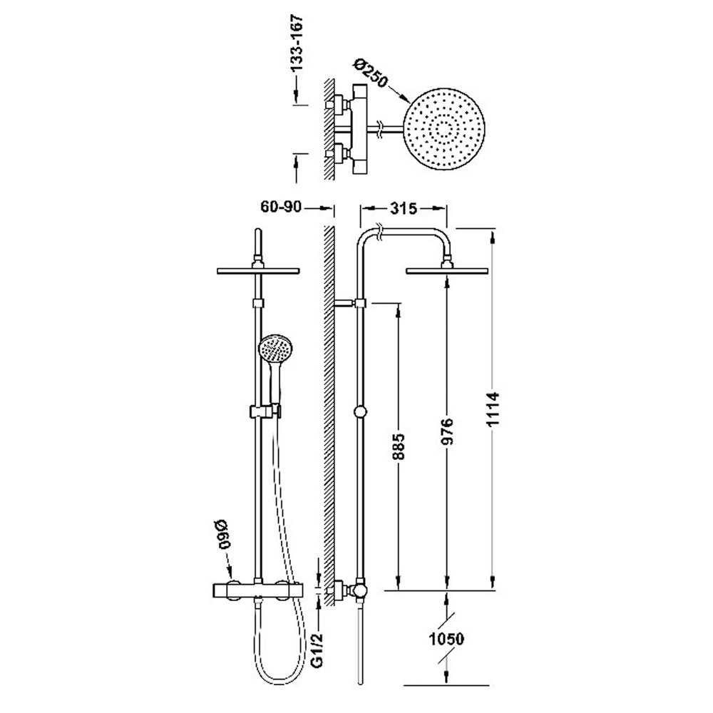 Colonne de douche XXL 250 - mitigeur thermostatique + tête de douche +  douchette 3 jets - noir mat - Brico Privé